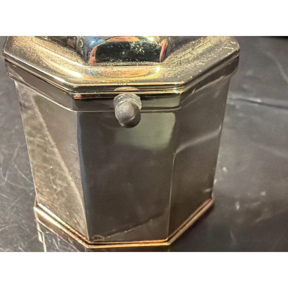 Vintage Hexagon Silver Tone Heart Trinket Box Bird Finial Locking Lid Case